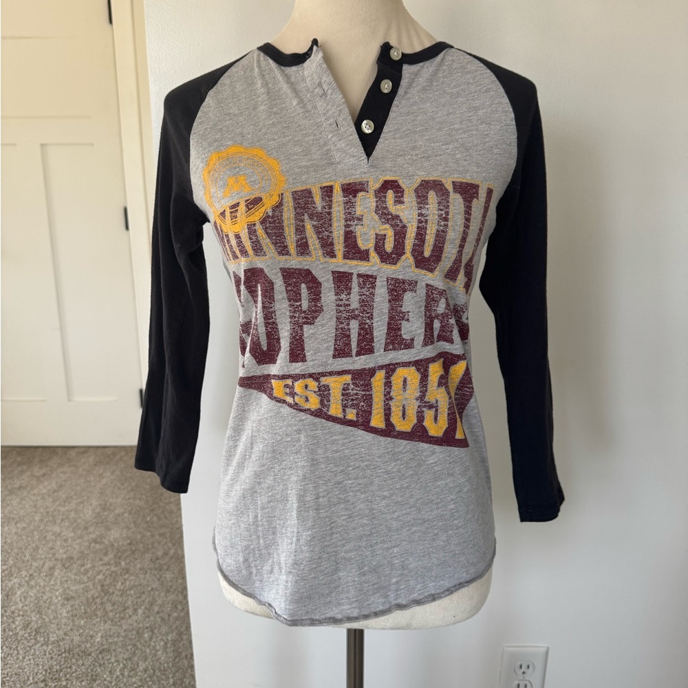 Women's Minnesota Gopher 3/4 Sleeve Tee - Black and Gray